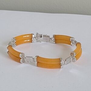 Roz Kwan Sterling Silver Boho Luxury Dyed Orange Jade Double Row Tennis Bracelet